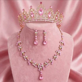 Set de tiara y collar con aretes Selene pink