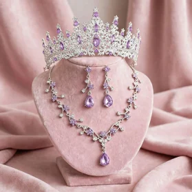 Set de tiara y collar con aretes lady lila plateada