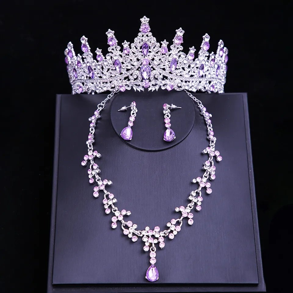 Set de tiara y collar con aretes lady lila silver