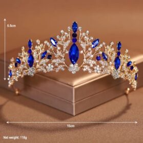 set de tiara y collar con aretes gaia blue gold - Imagen 2