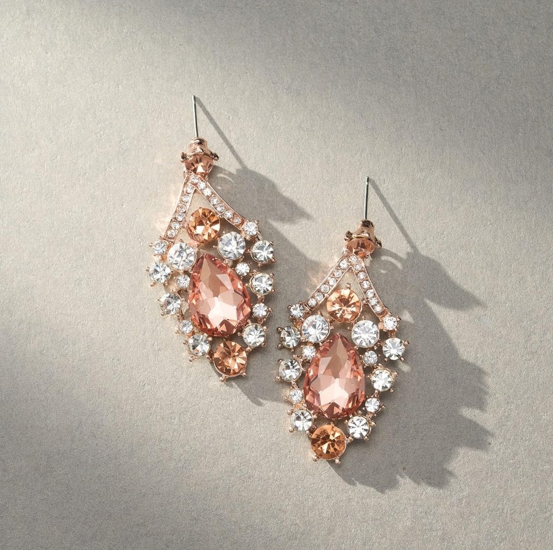 Set de tiara y collar con aretes talia oro rosa peach - Imagen 3