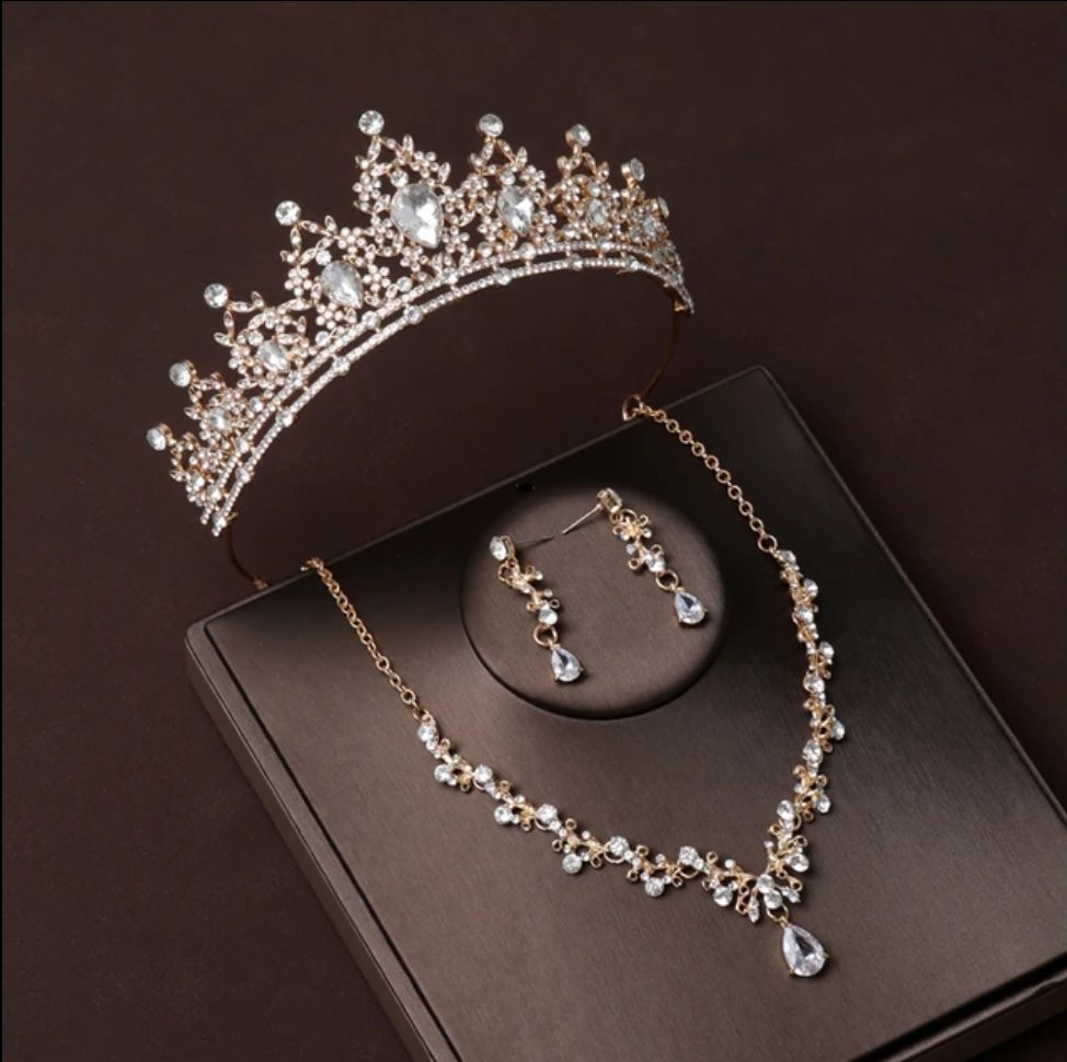 Set de tiara y collar con aretes selene gold