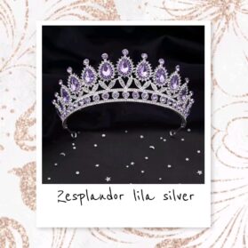 Set de tiara, collar con aretes y pulsera resplandor lila - Imagen 4