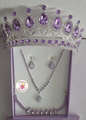 Set de tiara, collar con aretes y pulsera resplandor lila - Imagen 2