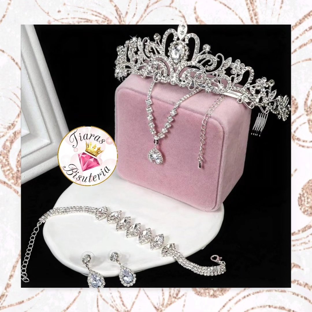 Set de tiara collar con aretes y pulsera harmonia silver