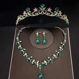set de tiara y collar con aretes petit verde esmeralda