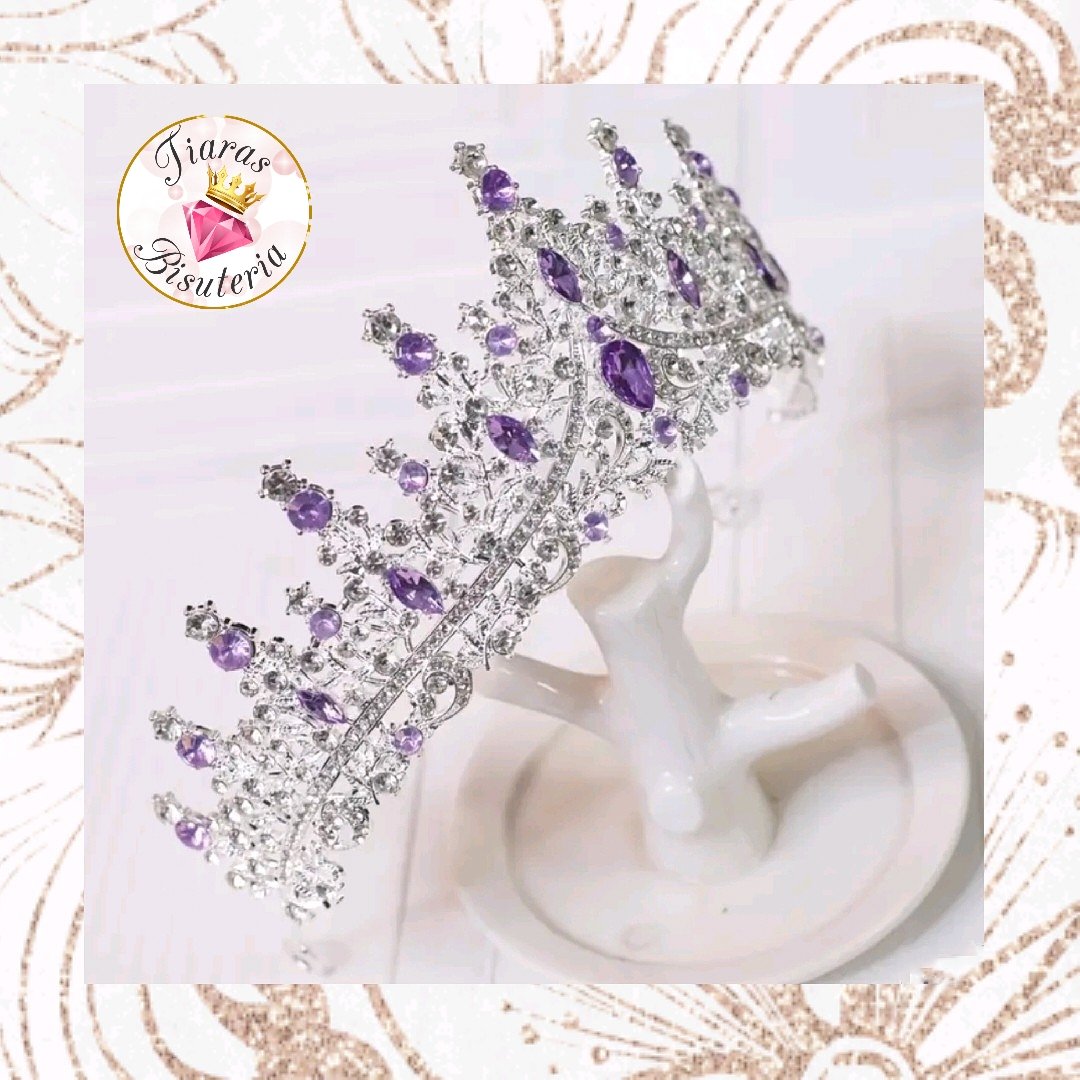 Set de tiara y collar con aretes lady lila silver - Imagen 3