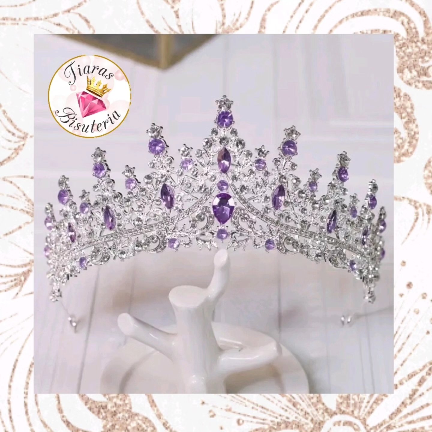 Set de tiara y collar con aretes lady lila silver - Imagen 4