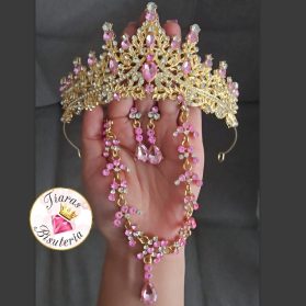Set de tiara y collar con aretes lady pink 2