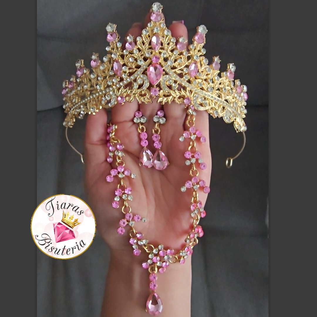 Set de tiara y collar con aretes lady pink 2