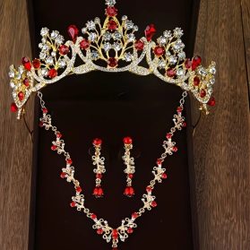 Set de tiara y collar con aretes rubí gold