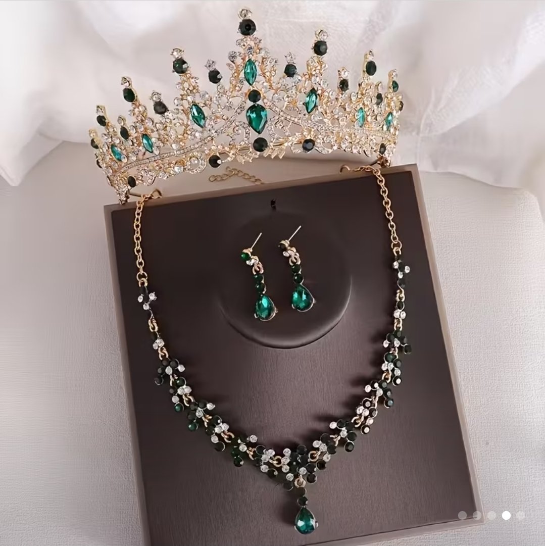 set de tiara y collar con aretes lady esmeralda gold