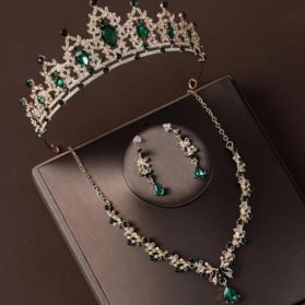 set de tiara y collar con aretes selene esmeralda