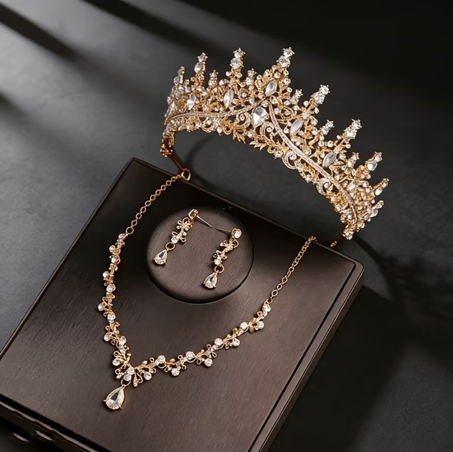 set de tiara y collar con aretes lady Gold