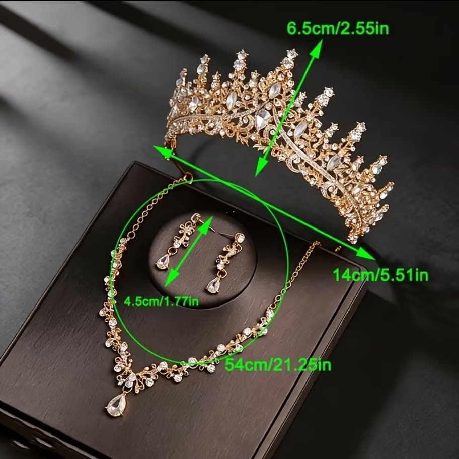 set de tiara y collar con aretes lady Gold - Imagen 3