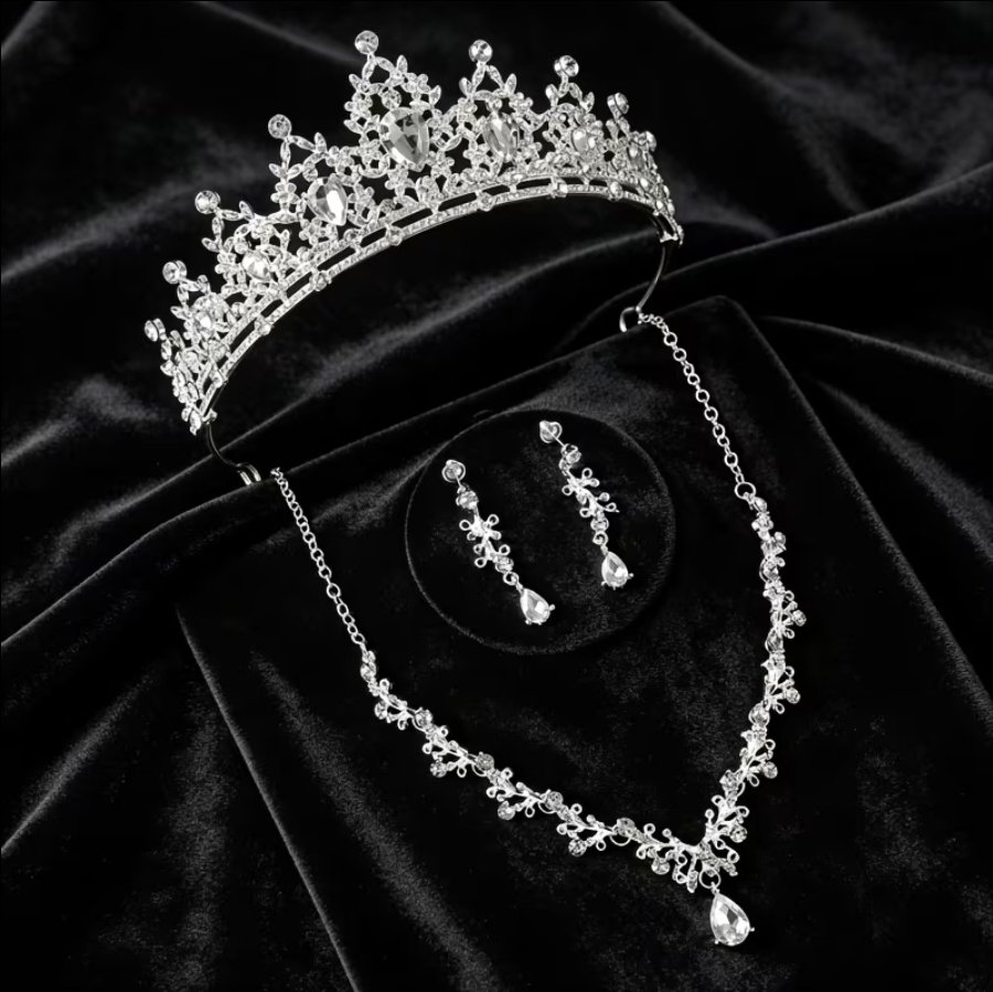 Set de tiara y collar con aretes Selene silver