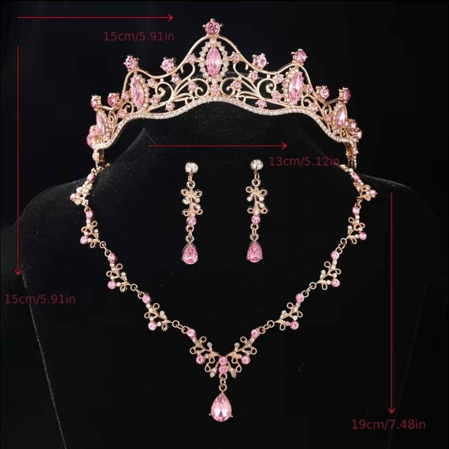 set de tiara y collar con aretes pink - Imagen 2