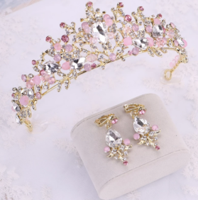 Set de tiara y aretes Rosalía pink - Imagen 2