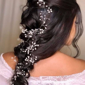 tocado cristal y perlas plateado 100cm