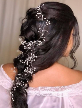 tocado cristal y perlas plateado 100cm