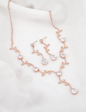 conjunto collar con Aretes aura oro rosa