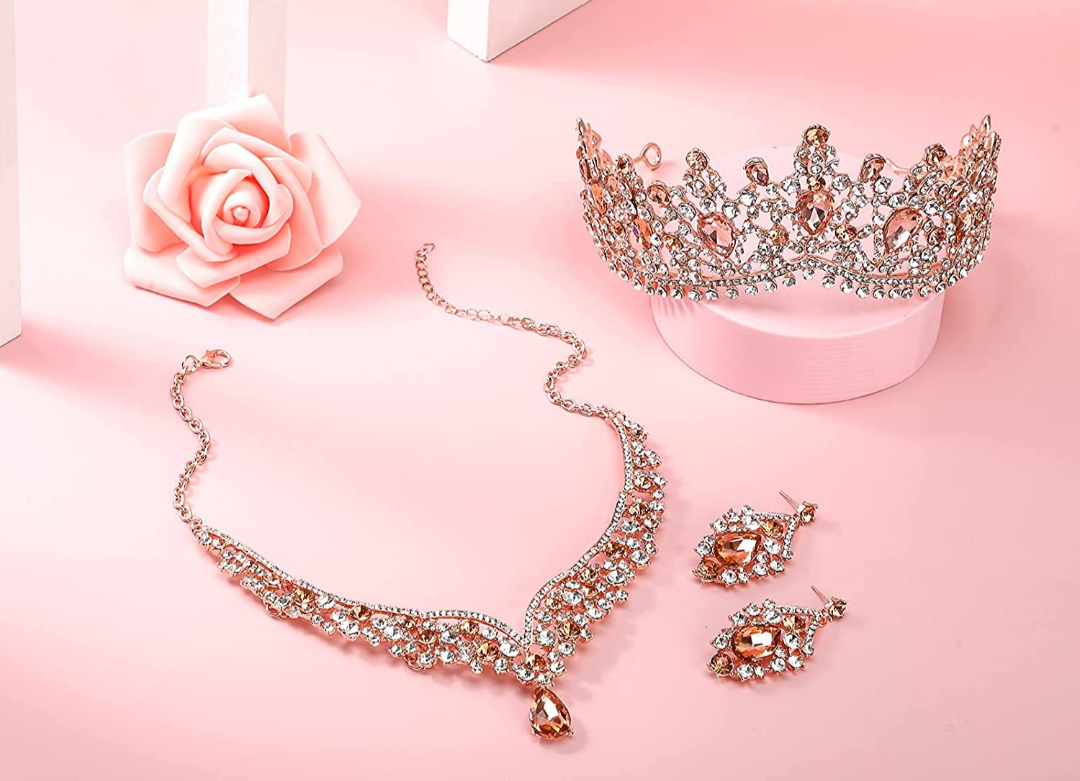 Set de tiara y collar con aretes Cyrena Rose Gold - Imagen 2