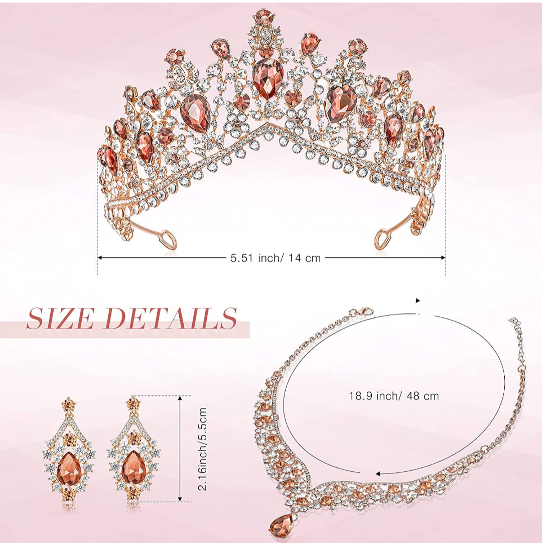Set de tiara y collar con aretes Cyrena Rose Gold - Imagen 3
