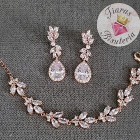 set pulsera con aretes ramas oro rosa