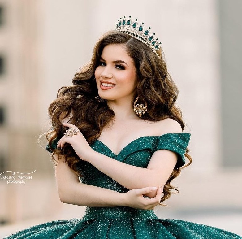 Set de tiara y collar con aretes resplandor esmeralda - Imagen 5