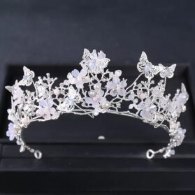 Set de tiara y collar con aretes mariposas silver - Imagen 2