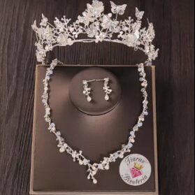 Set de tiara y collar con aretes mariposas silver