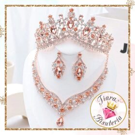 Set de tiara y collar con aretes Cyrena Rose Gold