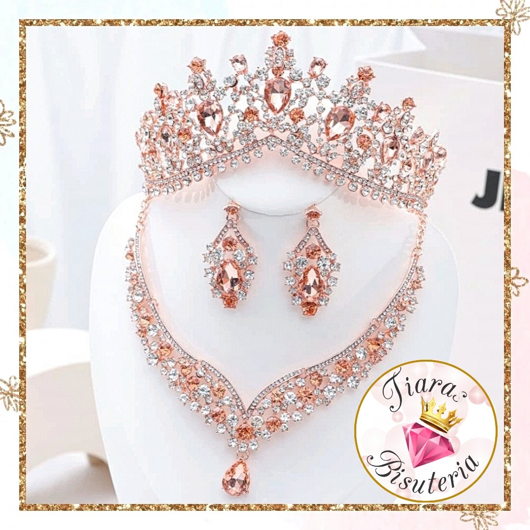 Set de tiara y collar con aretes Cyrena Rose Gold