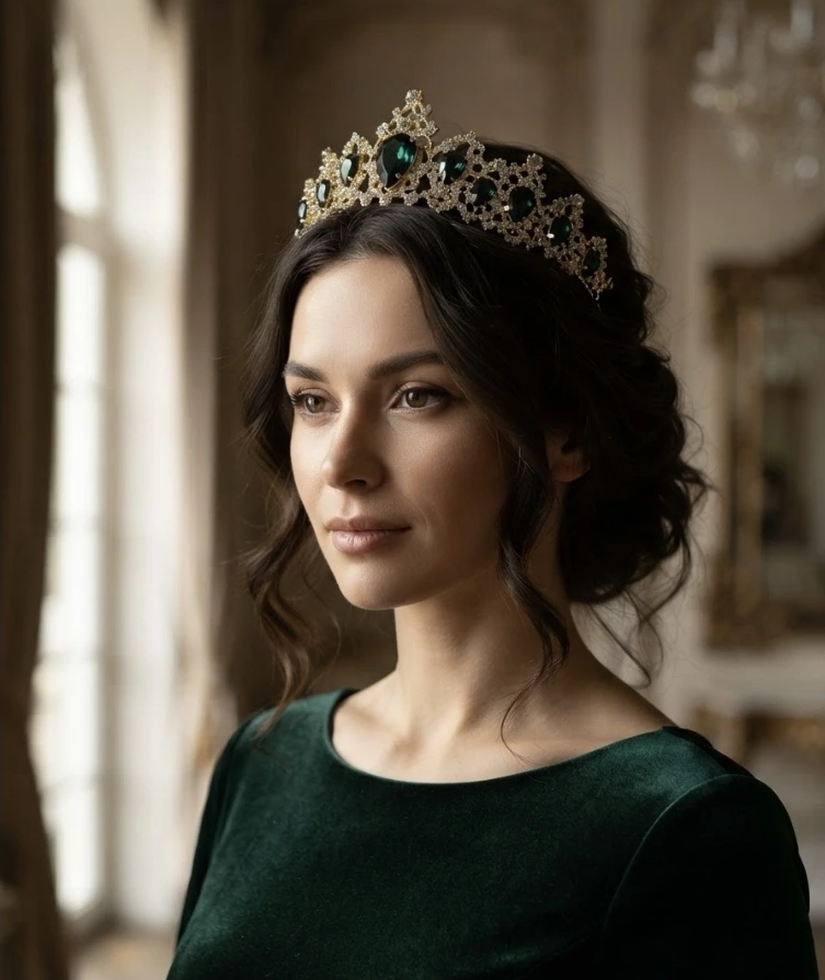 Tiara romántica verde esmeralda - Imagen 3