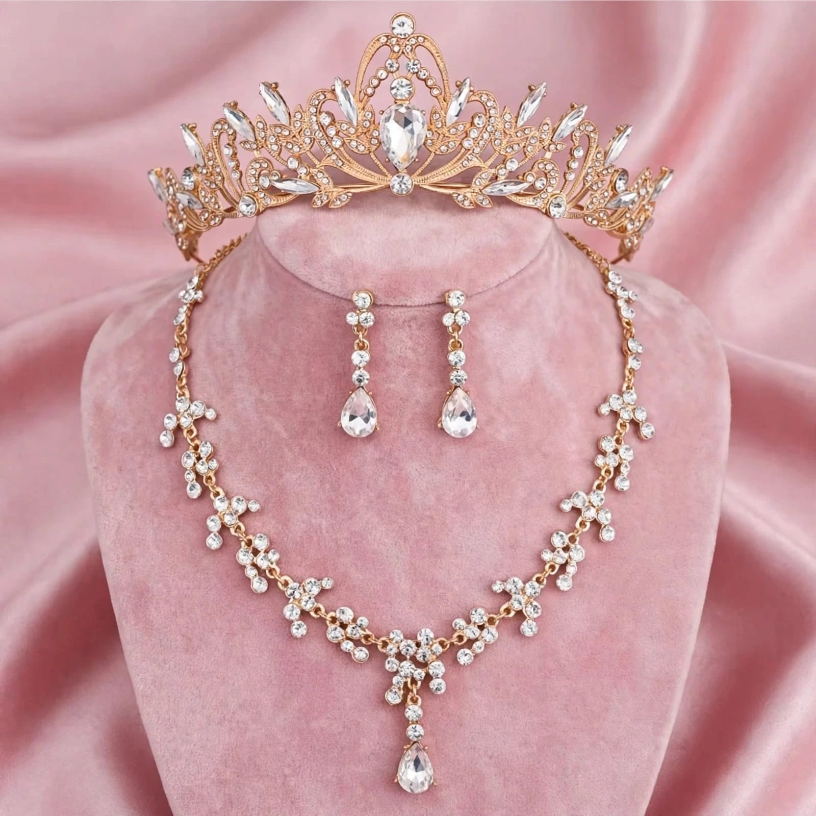 set de tiara y collar con aretes gold