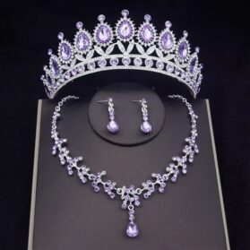 Set de tiara y collar con aretes resplandor lila silver