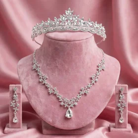 set de tiara y collar con aretes bride silver