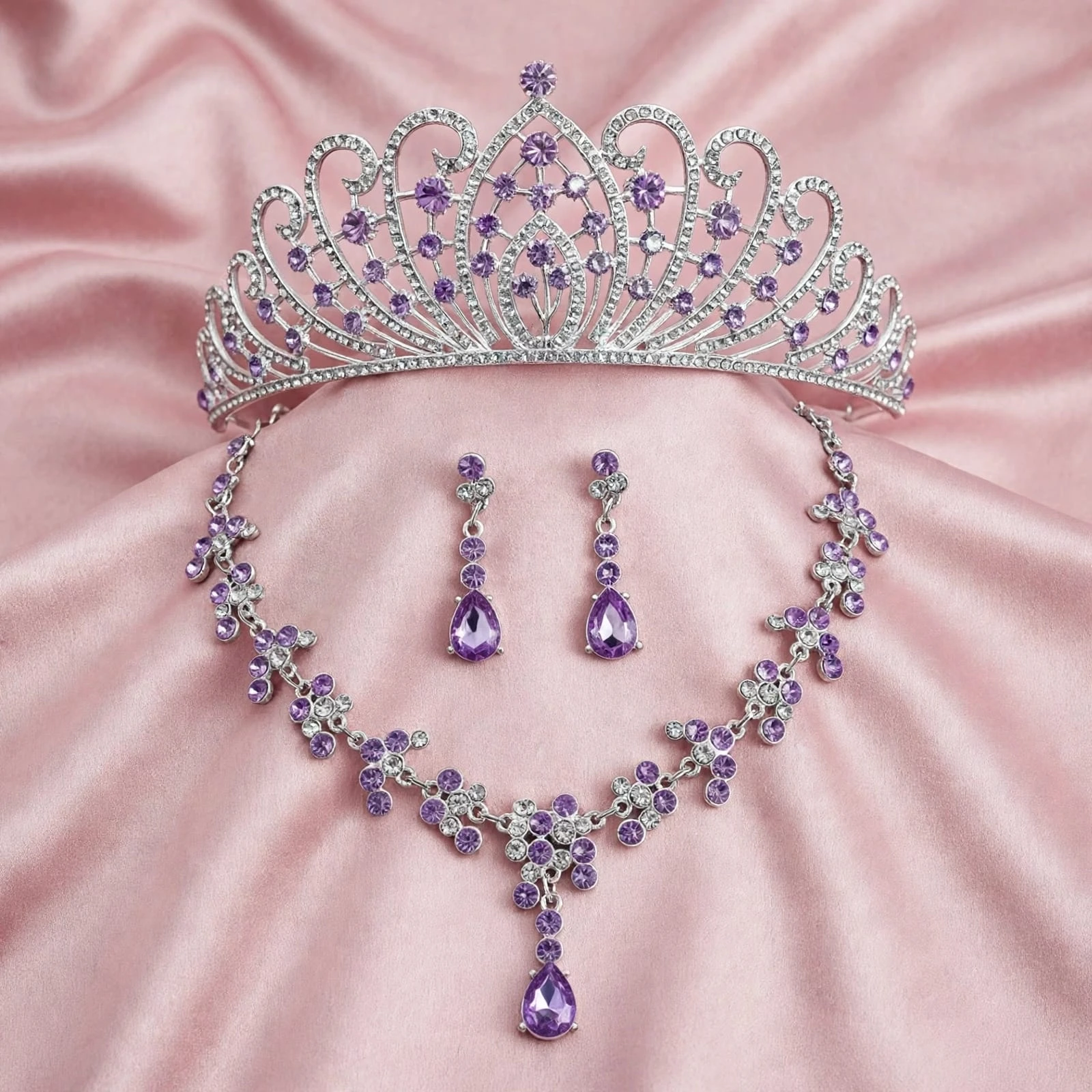 Set de tiara y collar con aretes sabrina lila - Imagen 2