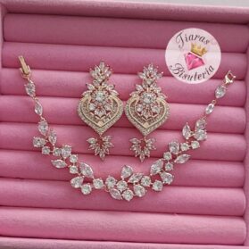 Set pulsera con aretes encantó oro rosa