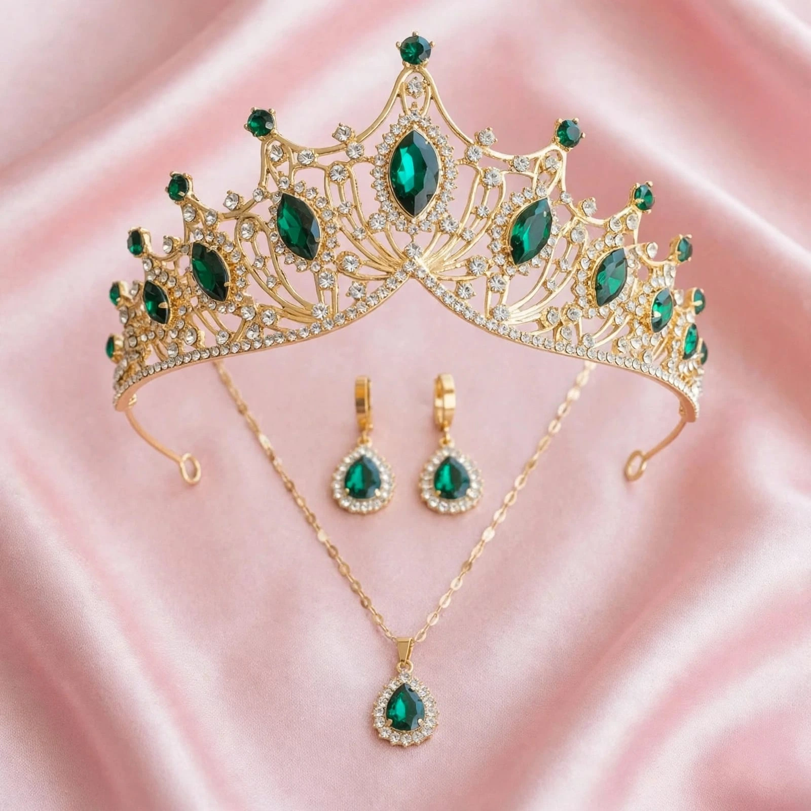Set de tiara y collar con aretes sophia esmeralda - Imagen 2