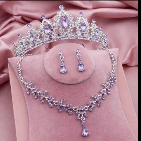 Set de tiara y collar con aretes selene lila silver